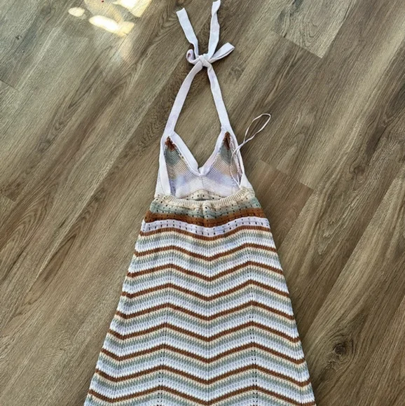 Beachy Crochet Halter Backless Mini Dress